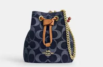 Drawstring Wristlet In Signature Denim