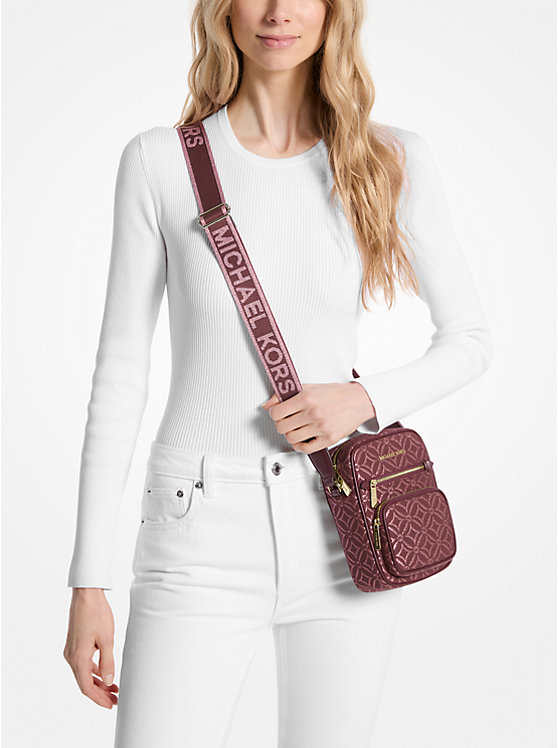 michaelkors Jet Set Medium Metallic Logo Jacquard Crossbody Bag