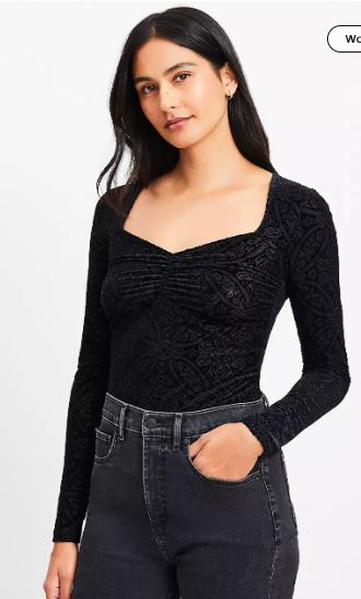 Mosaic Shirred Velour Sweetheart Top