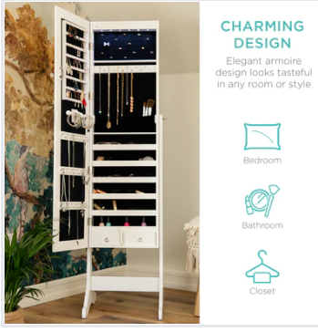 6-Tier Standing Jewelry Mirror Armoire w/ LED Lights
