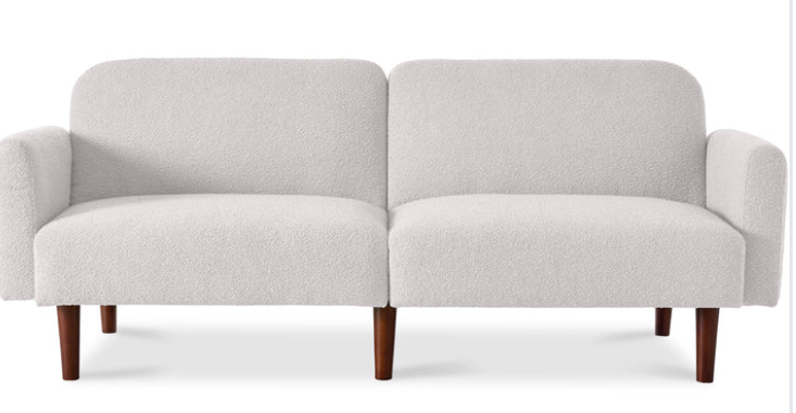 Curved Convertible Futon, Boucle Fabric Split-Back Sleeper Bed