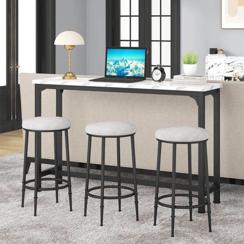 Kyrie Modern Kitchen Counter Height Dining Table Set with 3 Bar Stools