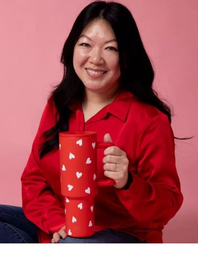 Simple Modern 40oz White Hearts on Red Straw Tumbler