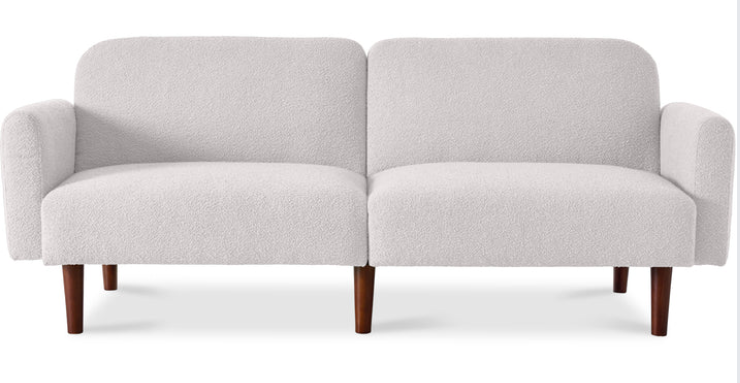 Curved Convertible Futon, Boucle Fabric Split-Back Sleeper Bed