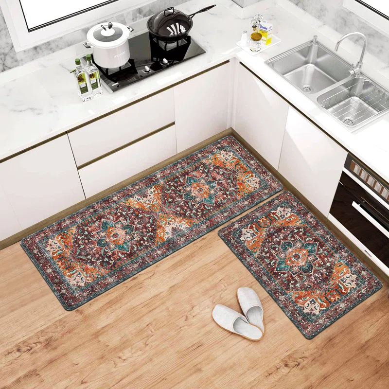 Seleena Widened Anti-fatigue PVC Kitchen Mat 2PCS in Vintage Floral Pattern