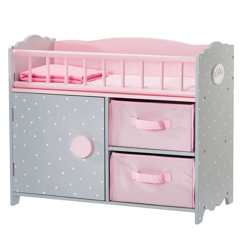 Olivia’s Little World Wooden Baby Doll Crib & Cabinet, Pink/Gray