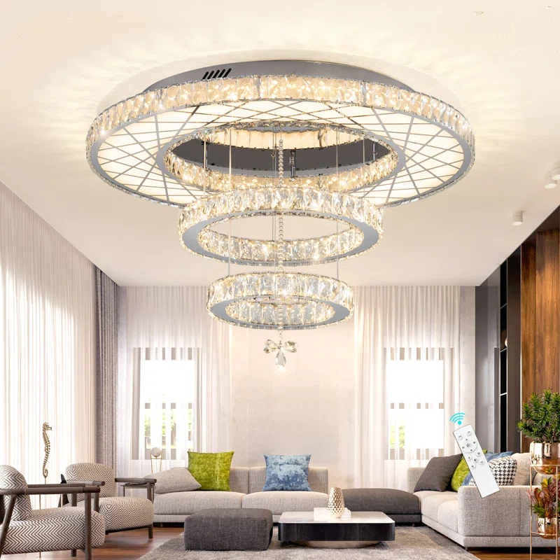 Snio LED Crystal Chandelier Flush Mount 32″ Dimmable