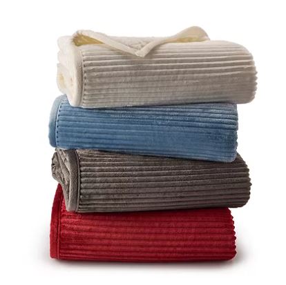 Cuddl Duds® Rib Plush to Sherpa Throw Blanket