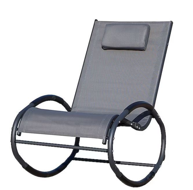 Direct Wicker Alisa black Iron Frame Rocker Chaise lounge Chair with Gray Sling Seat