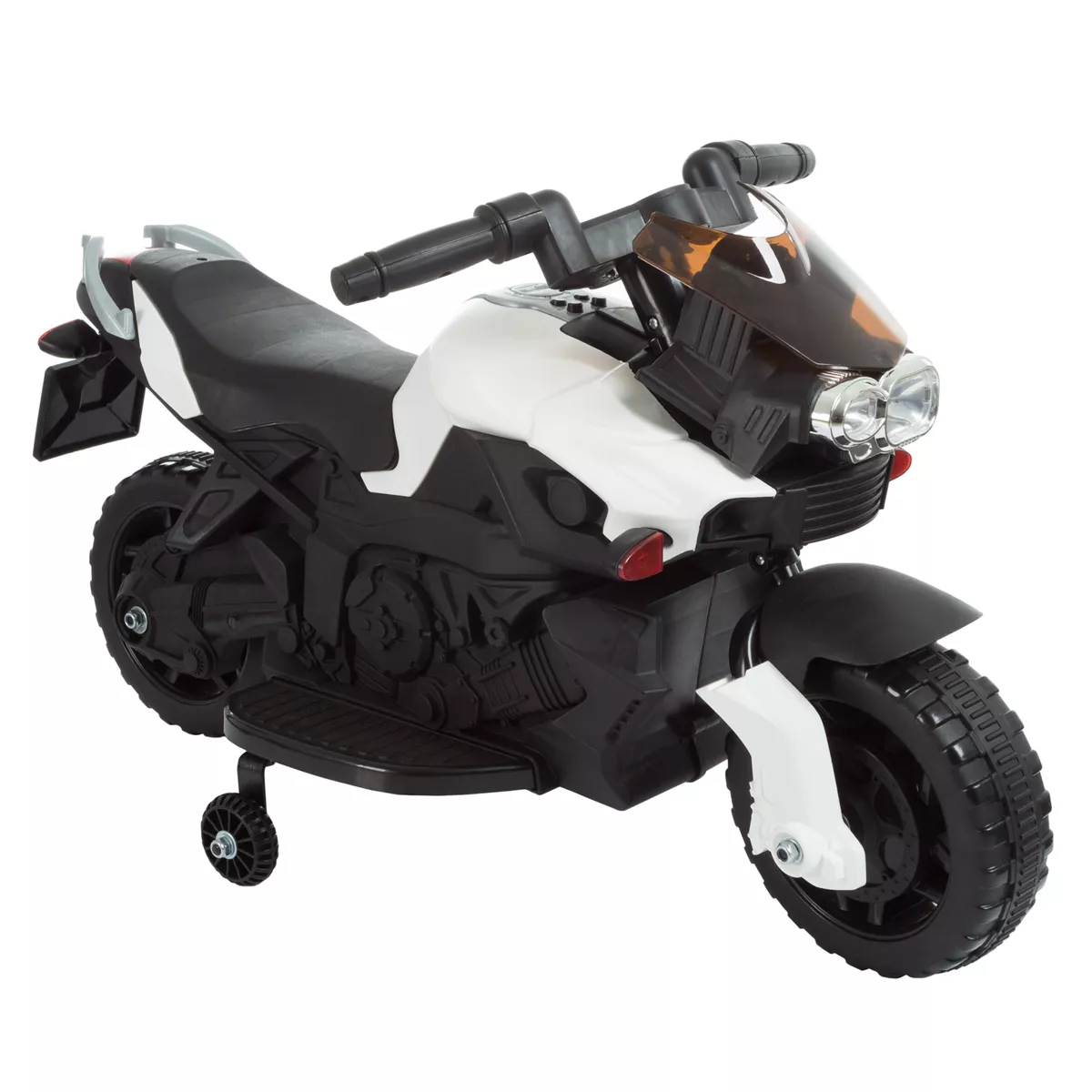 Toy Time Kids Motorcycle – Electric Ride-On with Training Wheels and Reverse Function – White and Black