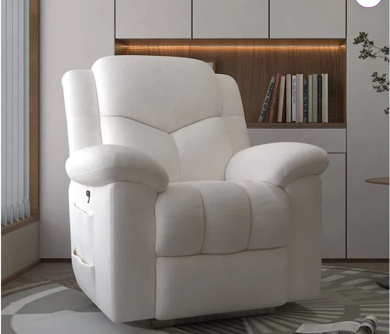 29.13″ Wide Modern Soft Lambswool Upholstered Soft Teddy Fabric Cloudy Lazy Power Electric Recliner Armchair with USB Port