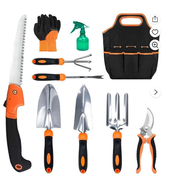 FOUKUS Garden Tool Set, Stainless Steel Heavy Duty Gardening Tool Set, with Non-Slip Rubber Grip, Storage Tote Bag, Outdoor Hand Tools, Ideal Garden Tool Kit Gifts