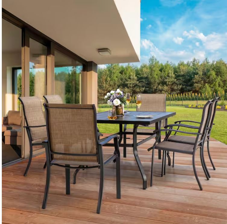 7-Pieces Rust-Free Metal Outdoor Patio Dining Set with 6 Textilene Dining Chairs and Rectangular Dining Table