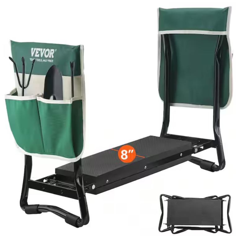 Folding Garden Kneeler and Seat, 330 lbs. Load Capacity, 8 in. EVA Wide Pad, Portable Garden Stool, Tool Bag