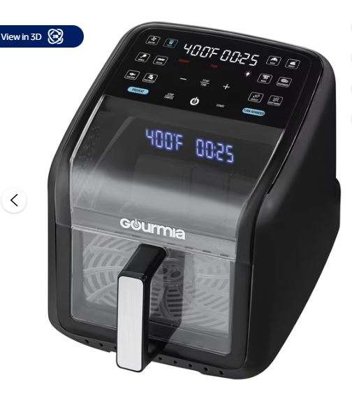 Gourmia Panorama 7-QT Digital Air Fryer w/ Panoramic View, Holographic Display, & 12 Presets, Black, New