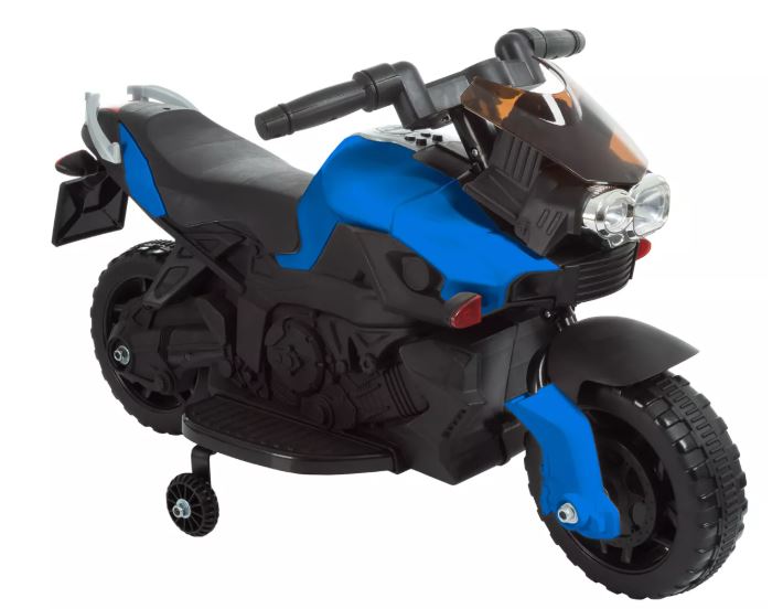 Toy Time Kids Motorcycle – Electric Ride-On with Training Wheels and Reverse Function – Blue