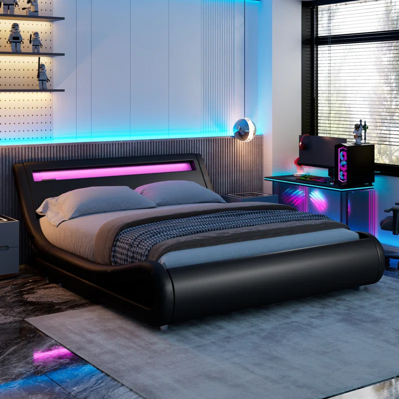 Charlesten Vegan Leather Metal Platform Bed