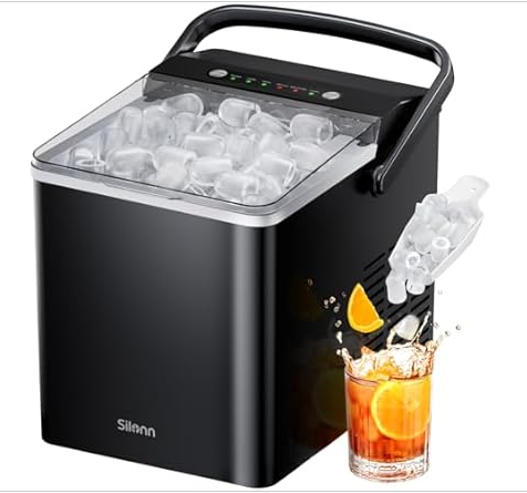 (NEW) Silonn Ice Maker Countertop, Portable Ice Machine with Carry Handle, Self Cleaning Ice Makers with 1.8 L Water Tank
