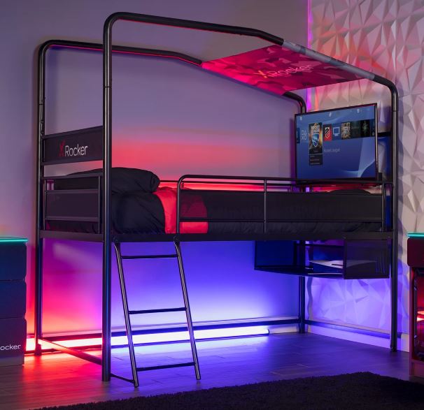 X Rocker Contra Mid-Sleeper Gaming Bed with TV Mount, Black, Twin, Children, Teen, 74.88 H; Metal Frame