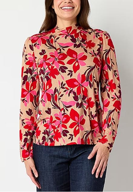 Liz Claiborne Womens Long Sleeve Mock Neck Top