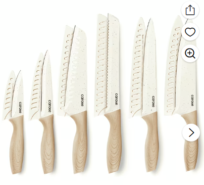 Carote 12Pcs Kitchen Knife Set with Blade Guards, White Granite Ceramic Knife, Stainless Steel