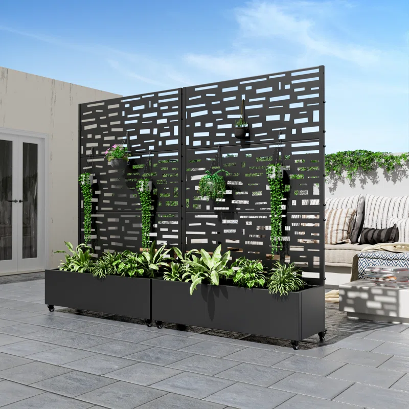 Metal Planter Box with Trellis with Wheels