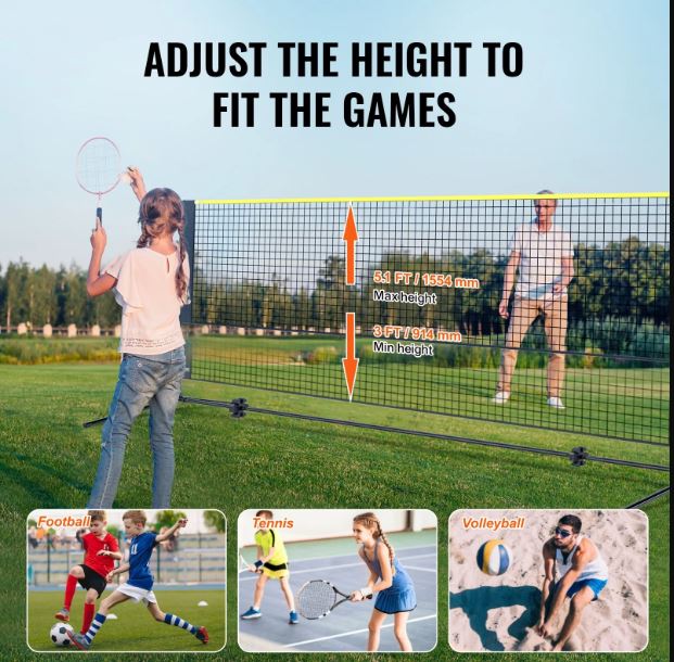KFFKFF Multi-Sport Net Set, Adjustable Height for Badminton