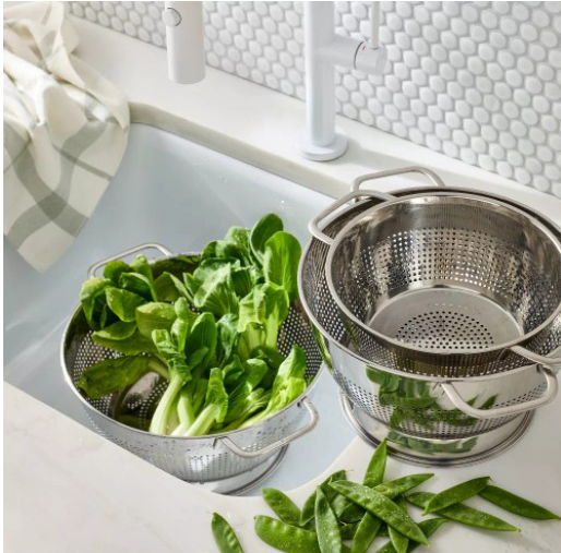 Figmint Colander Silver 3pc 1.5qt 3qt and 5qt Set Kitchen Strainer