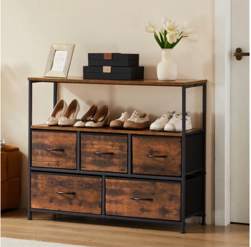 Shoe Cabinet Dresser With 5 Fabric Drawers Toy Storage TV Stand Multilayer Shoe Rack Space Saving Cabinet Of Home Furniture