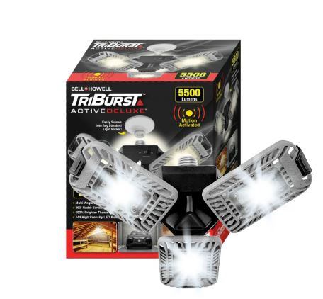 Bell + Howell TriBurst Garage Light 144 LED Bulb 5500 Lumens Ceiling Socket Motion Sensor 4000K 60W