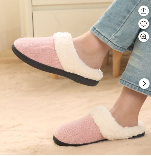WALL QMER Warm Knit House Slippers for Women, Women’s Fuzzy Memory Foam Slippers, Fluffy Winter House Shoes Indoor and Outdoor, Pink