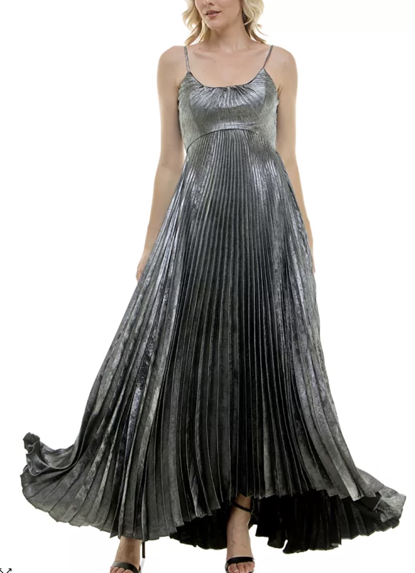 Taylor Women’s Square-Neck Tiered Pleated Chiffon Gown