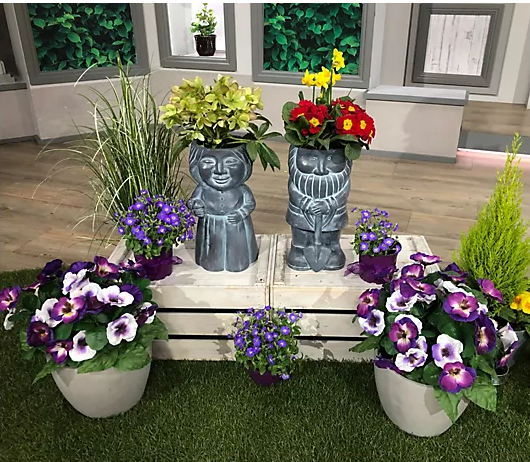 Jennings Set of (2) 13.4″ Resin Faux Stone Mr & Mrs Gnome Planters