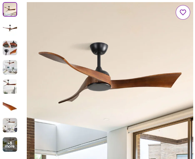 Kemp 52” 3-Solid Wood Blade Modern Propeller Ceiling Fan with Remote Control and no Light