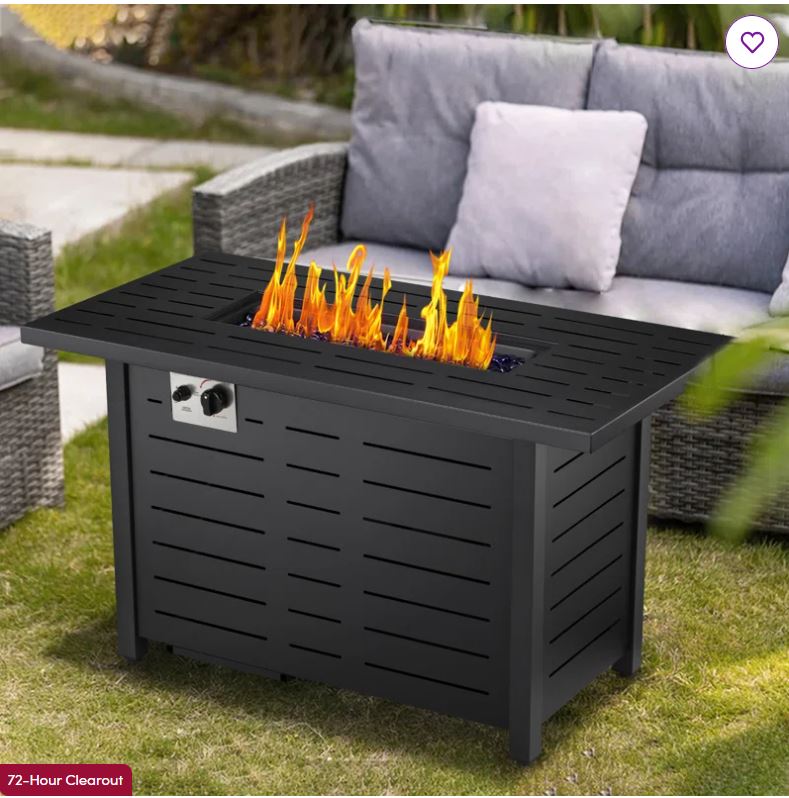 25″ H x 43″ W Iron Propane Outdoor Fire Pit Table with Cover