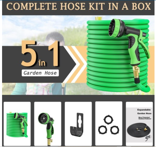 100ft 5-in-1 Expandable Garden Hose w/ Spray Nozzle