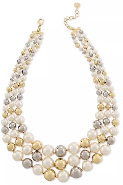 Two-Tone Imitation Pearl Layered Collar Necklace, 18″ + 2″ extender, Created for Macy’s