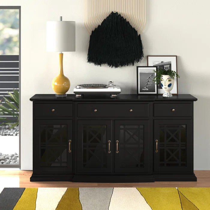 Saugeries Fretwork Detailed Glass Door Sideboard