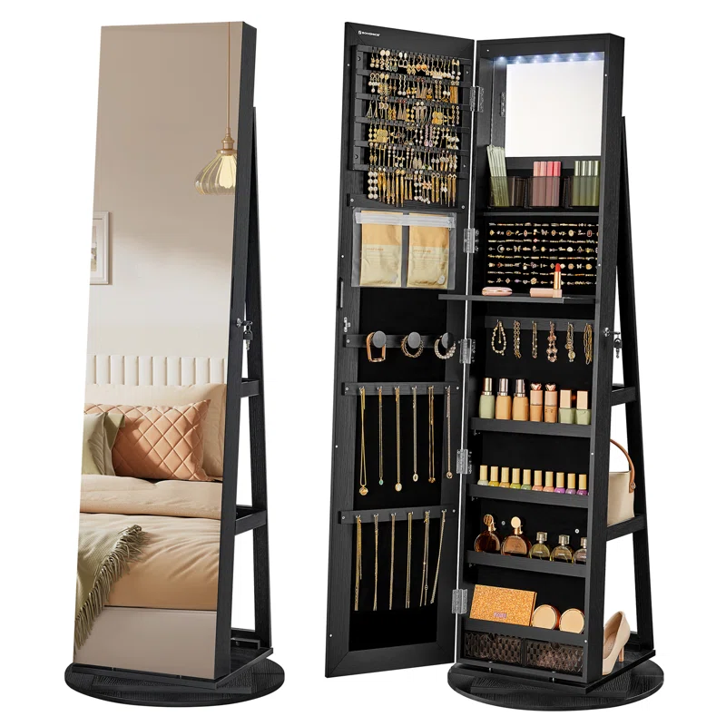 21.5” Wide Freestanding Jewelry Armoire with Mirror,LED