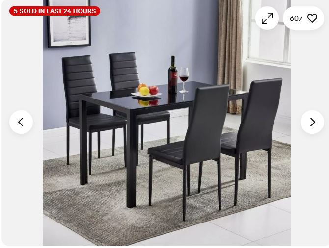 Set of 4 Leather Dining Chairs Kitchen with Cushion and High Back Metal Legs
