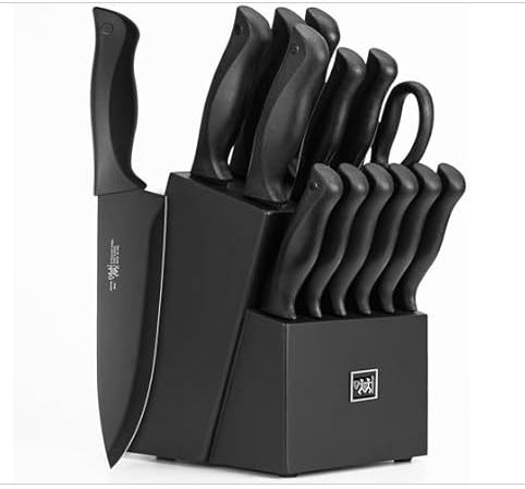Knife Set, HUNTER.DUAL 15 Pcs Kitchen Knife Set with Block Self Sharpening, Dishwasher Safe, Anti-slip Handle