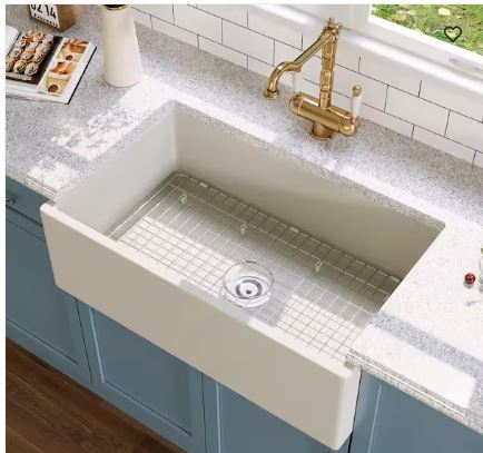 Grit Yellow 30 in. Farmhouse Apron Front Single Bowl Concrete Kitchen Sink with Grid and Strainer