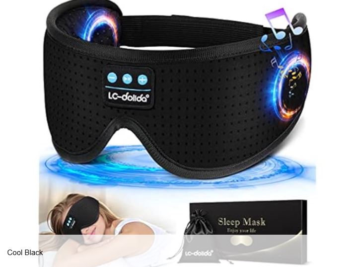LC-dolida Sleep Headphones, White Noise Bluetooth Sleep Mask 3D Wireless Eye Mask Sleeping with Timing, Sleep Mask with Bluetooth Headphones for Side Sleepers Travel Yoga, Cool Gifts Men Women
