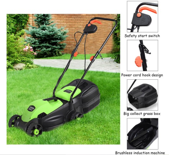 12 Amp 14-Inch Electric Mower With Grass Bag