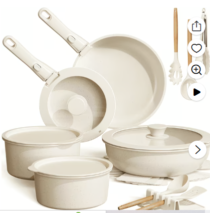 Astercook 20 Piece Ceramic Pots and Pans Set Non Stick, Cookware Set with Detachable Handle