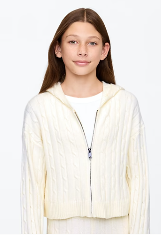 Kids CashSoft Cable-Knit Sweater Hoodie