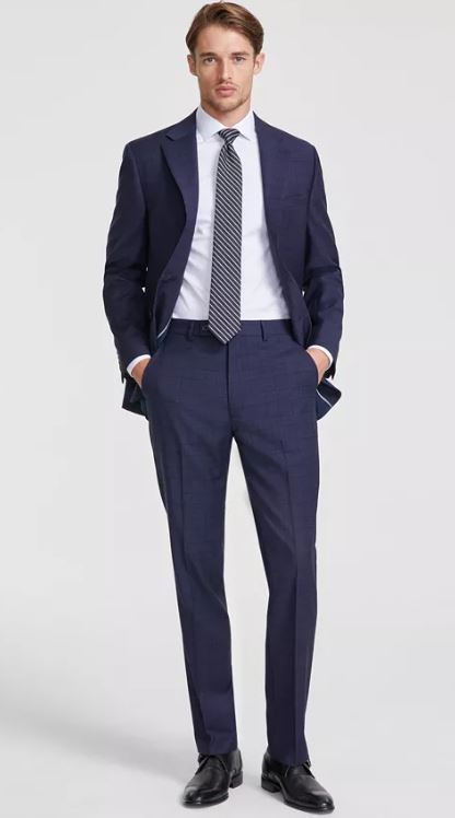 Men’s Slim-Fit Wool-Blend Stretch Plaid Suit Separate Pant
