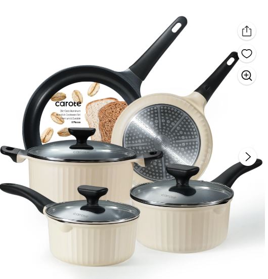 Carote Nonstick Cookware Sets, 8 Pcs Non Stick Pots and Pans Set, Induction Cookware, Oatmeal