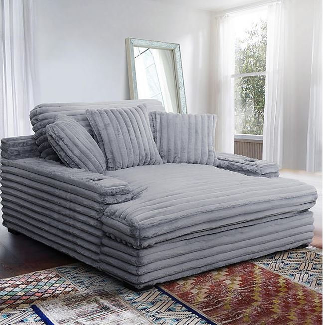 Oversized Cozy Chaise Lounger with Dual Cup Holders & USB/USB-C Charging Ports (65.5″ x 64″ x 37″)