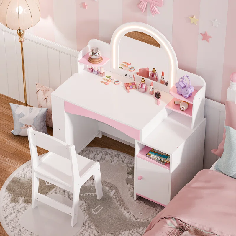 Kids Vanity Set With Mirror And Led Lights